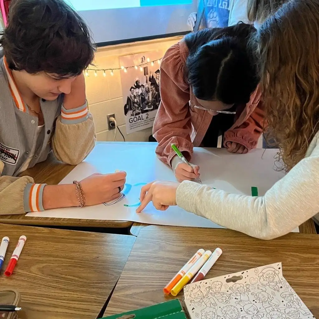 two students working
