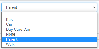 Screenshot of dropdown menu