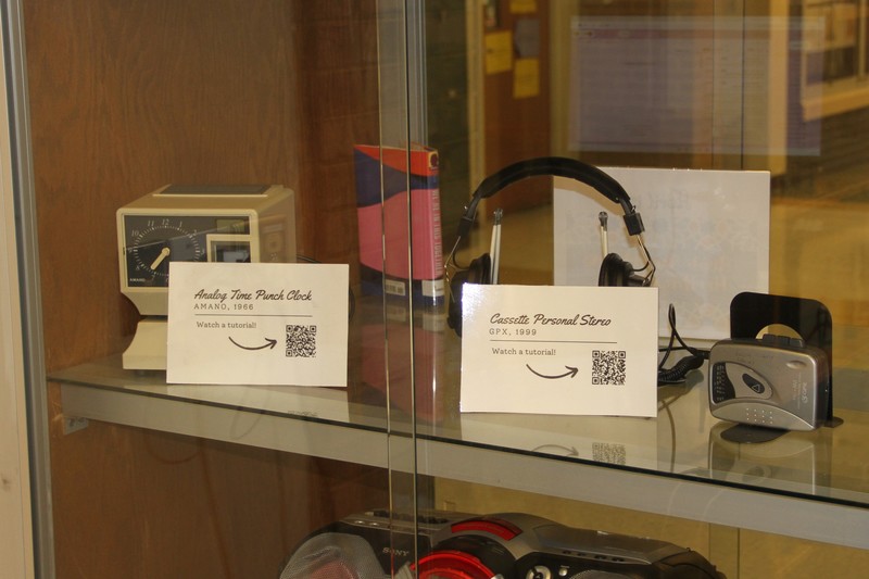 A cassette player in a cabinet