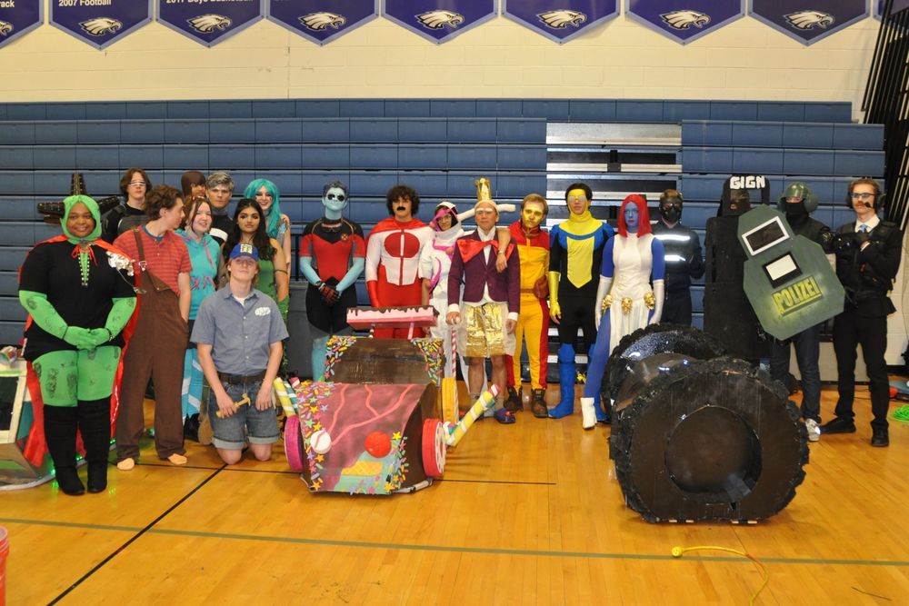 High school students in costumes