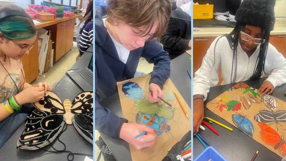 Students doing art of butterflies