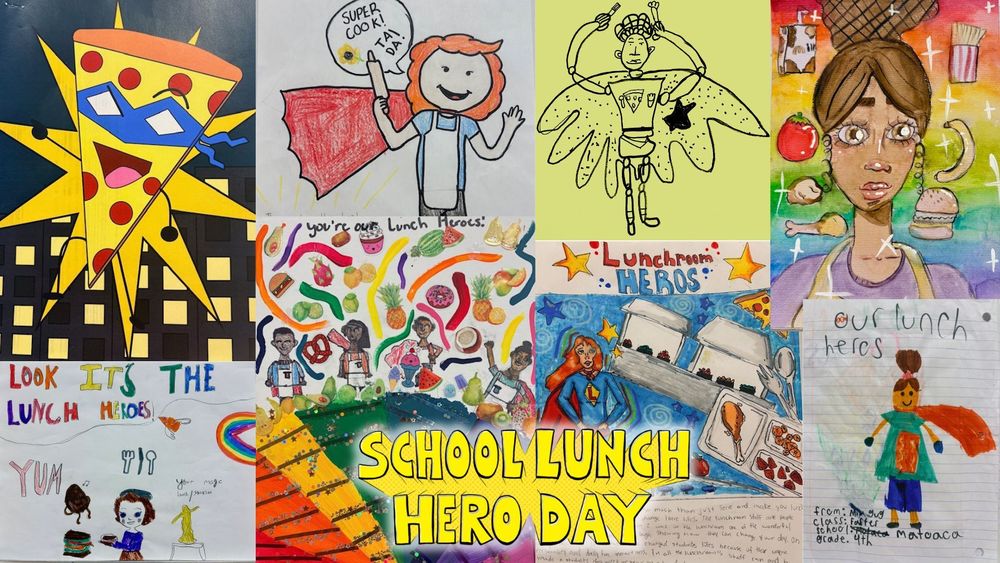 A collage of artwork celebrating food service workers