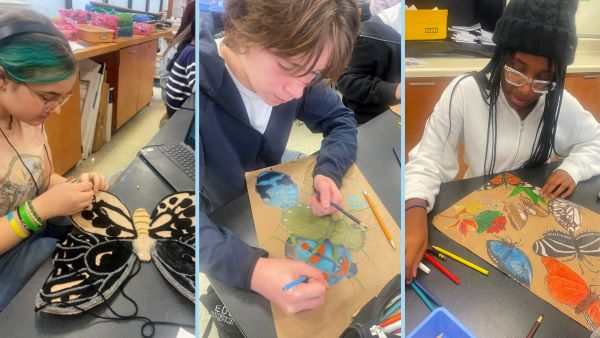 collage of photos of students working on arwork