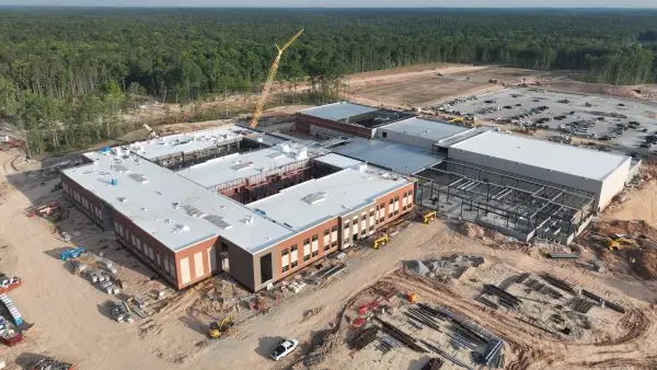 Aerial view of West Ridge High under construction.