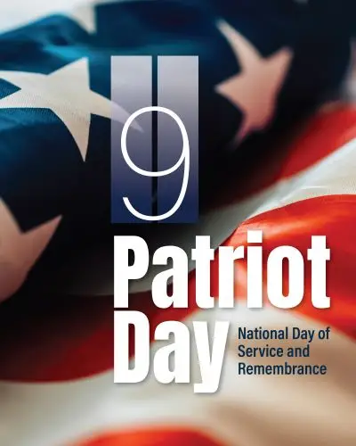 "9/11 Patriot Day" text on American flag background. "9/11 Patriot Day" text on American flag background.